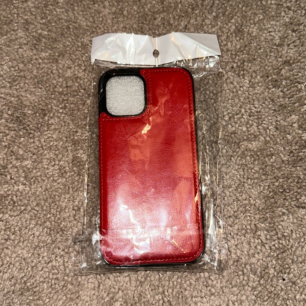 Red Leather IPhone 12 Pro Max Wallet Case NEW!!